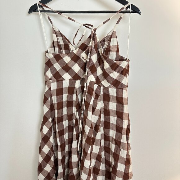 FREE PEOPLE Via Midi Dress in Brown Combo Everly Size Large - Picture 9 of 16